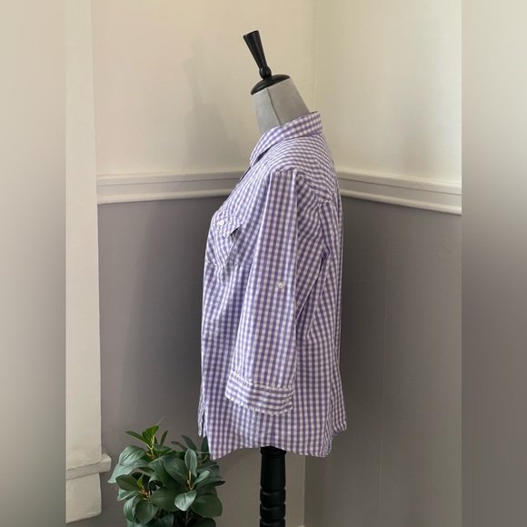 🔵5 For $15🔵 Croft & Barrow Purple & White Gingham Button Down Blouse - Picture 3 of 10